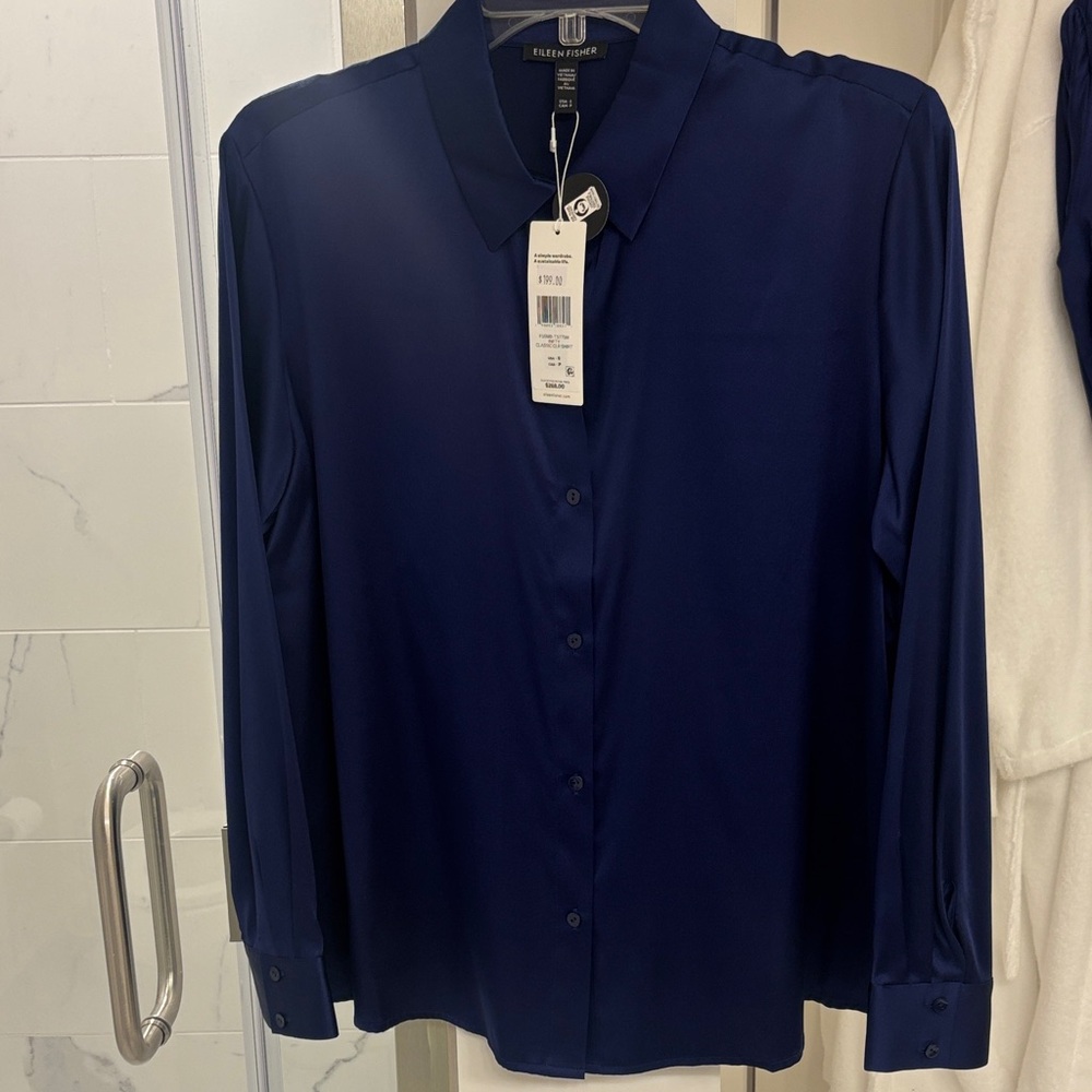 New Eileen Fisher classic clr shirt infinity silk blouse Size S , M , $ 199